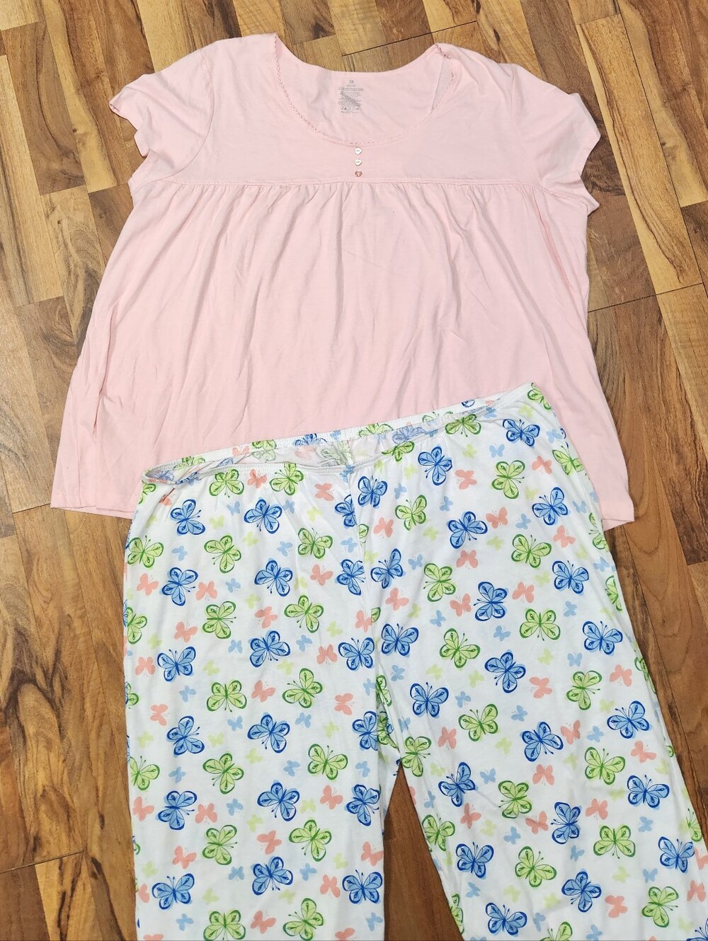 2 piece pajama set Plus Size 3X Pink By K-Mart Butterfly Pants Short Sleeve Top